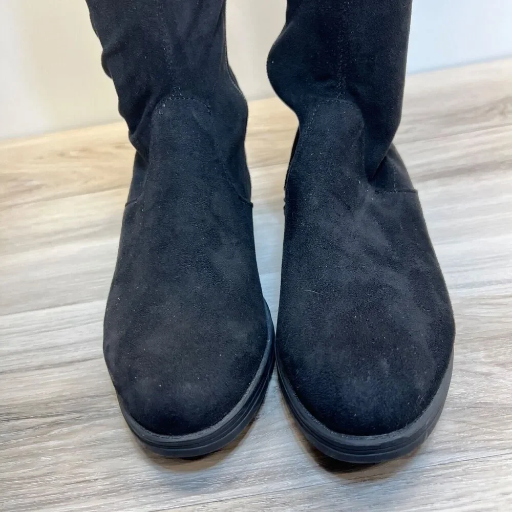 Circus By Sam Edelman Women Black Faux Suede Block Heel Over The Knee‎ Boots 7.5